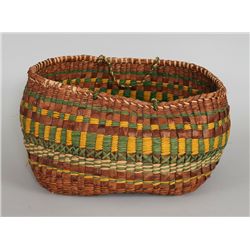 Large Nuu-chah-nulth Cedar Bark Gathering Basket with Handles 18" L. 10" H.  Good Condition