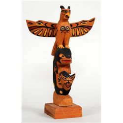 Simon Charlie Totem Carved with Thunderbird and Whale 11" H. 7 1/2" W.  Good Condition
