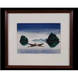 Pat McQuire Watercolour of a Canoe Scene 1969  6 1/2"x 9 1/4"  Good Condition