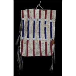 Northern Plains Beaded Bag, Geometric Design on Buffalo Hide with Tin Cones and Horsehair ca. 1910  