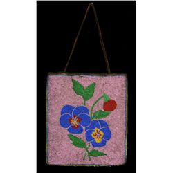 19TH C. Plateau Beaded Flat Bag with Floral Motif John Engel Estate7 3/4" W. 8 3/4" H.  Good Conditi