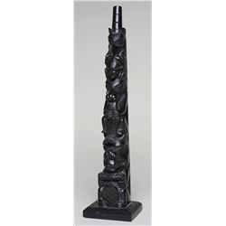 Argillite Totem, Raven Holding a Frog, Sea Bear with a Fish and a Beaver, Possibly John Robson - Joh