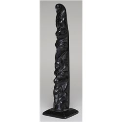 Argillite Totem Carved with an Eagle, Fish, Raven Holding a Frog and a Bear Holding a Frog - John Sp