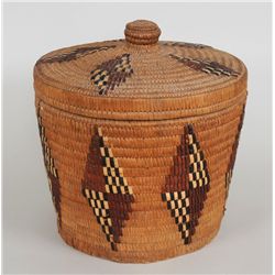 Salish Knob Top Basket with Imbricated Diamond Design - John Spangler Estate 12 1/2" H. 12 1/2" D.  