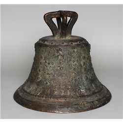 Antique Bell From Mexico 1810, Cast Design "MEJICO 1810", Floral Design and Depicting Jesus and Mary