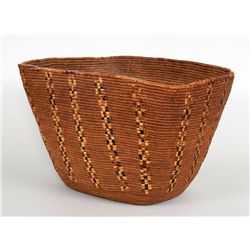 Thompson River Burden Basket with Imbricated Design 14" L. 10 1/2" W. 7" H.  Good Condition with Rim