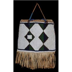 19TH C. Blackfoot Beaded Bag with Geometric Design On Moosehide 10 1/2"x 12" Very Good Condition wit