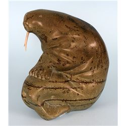 Inuit Green Steatite Carving of a Walrus by Nuna Parr E7-1350 - Cape Dorset - Unsigned 23 LBS 10" H.