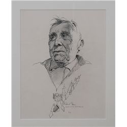 Robert Genn Pencil Sketch of Dominic Charlie, Tsee-Qawl-Tuhn, Squamish Chief and Weatherman 18"x 20 