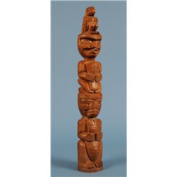 Stan Hunt Totem Carved with Eagle, Tsonoqua Holding a Copper and Bear Holding a Halibut 22 1/2" H. 3