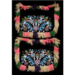 Pair of Athabaskan Beaded Velvet Dog Blankets, Floral Design ca. 1890. Fancy Dog Blankets Called Tap