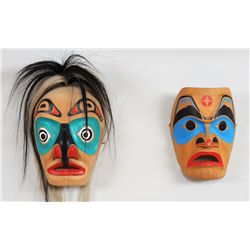Two Northwest Coast Masks; Portrait Mask Carved by Taylor Prince 9 1/4" H. 6 3/4" W. and a Hawk Mask