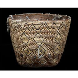 19TH C. Cowlitz Burden Basket with Imbricated Design 14" W. 11 1/2" H.  Good Condition