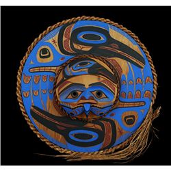 Kingfisher Moon Mask Carved by Pat Amos 18 1/2" W. 17 1/2" H.  Good Condition