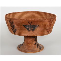 Lillooet Pedestal Basket with Butterfly and Cornflower Design - John Spangler Estate 11" D. 8" H.  G
