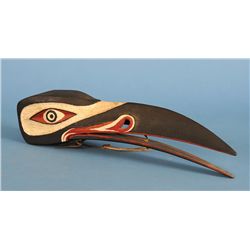 19TH C. Northwest Coast Articulated Raven Mask 18 1/2" L. 3 3/8" W. 4 3/8" H.  Good Condition with M