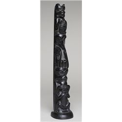 Charles Edenshaw Argillite Totem Carved with a Beaver, Raven Human Transformation Figure, Bear and F