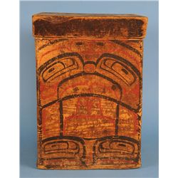 Mid 19TH C. Haida Bent Wood Storage Box with Painted Design, All Original 24 3/4" H. 17" L. 15 1/2" 