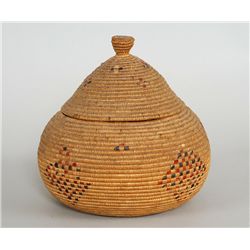 Finely Woven Inuit Dome Top Basket with Diamond Design  - John Spangler Estate 7 3/4" D. 7 1/2" W.  