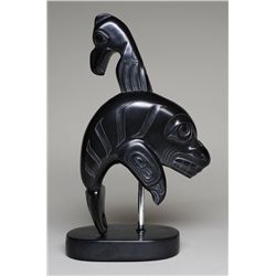 Haida Argillite Carving of a Thunderbird Riding a Killer Whale by Glen Pollard - John Spangler Estat