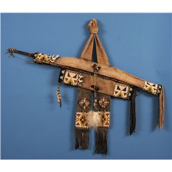 Lakota Beaded Quiver with Bow and Arrow by Charles Fast Horse 36" W. 23" H. Bow 42" L.
