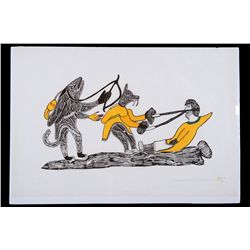 Ruth Annaqtuusi Tulurialik Silkscreen "Contacting Spirits" 1976  36/38  19"x 24"  Good Condition