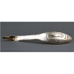 19TH C. Coin Silver Spoon with Incised Design Attributed To Charles Edenshaw 5 1/2" L.  Fine Conditi