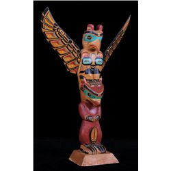 Superb Ellen Neel Totem Carved with Thunderbird and Otter - Signed 21 3/4" H. 13 1/2" W.  Fine Condi