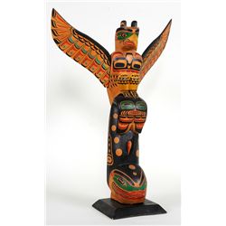 Ellen Neel Totem Carved with Thunderbird and Killer Whale - Signed 20 1/4" H. 13 3/4" W.  Good Condi