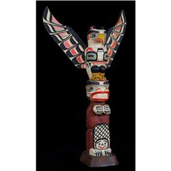 Ellen Neel Totem Carved with Thunderbird and Beaver - Signed 37" H. 21" W.  Good Condition with Mino