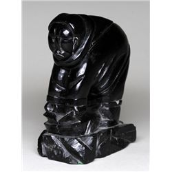 Inuit Sculpture of an Inuk Splitting a Fish  - John Spangler Estate 6" H. 5" Deep  Good Condition