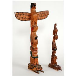 Totem Carved with Eagle, Whale and Bear On a Frog Base Signed Dan Paul 1946 Sechelt, B.C. 15" H. 8 1