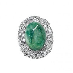 12.40ct Green Beryl & Sapphire Silver Ring K27J6
