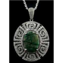 31.76ctw Emerald & Sapphire Silver Pendant K77J4