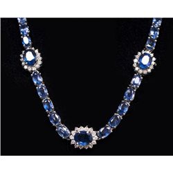 14K WhiteGold 37.15ctw Sapphire&Diamond Necklace K79J16