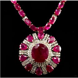14kt YellowGold 63.18ctw Ruby&Diamond Necklace K99J98