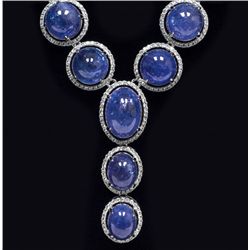 145.94ctw Tanzanite & Sapphire Silver Necklace K51J39