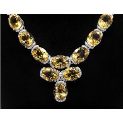 140.97ctw Citrine Quartz&Topaz Silver Necklace K16J99