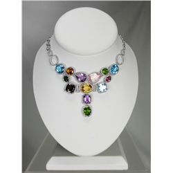 Floating Semi-Precious Faceted Stone & Diamond Necklace