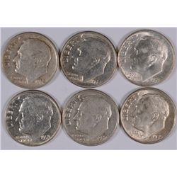 (6) ROOSEVELT DIMES (52, 55, 57, 57-D, 59, 59-D)