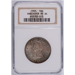 1925 VANCOUVER COMMEN HALF DOLLAR NGC MS-64