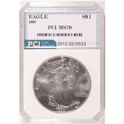 1992 AMERICAN SILVER EAGLE, PCI MS-70!  RARE!  TRENDS FOR $1150.00