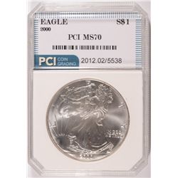 2000 AMERICAN SILVER EAGLE, PCI MS-70!  RARE!  TRENDS PRICE $1150.00