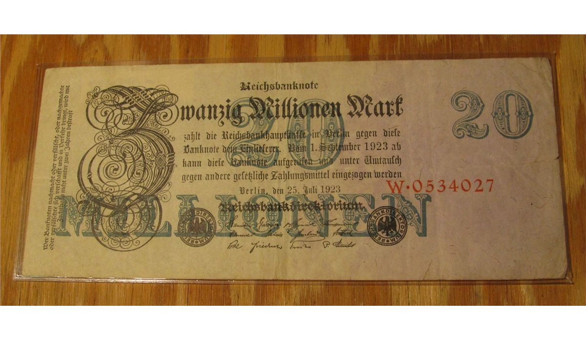 75. Germany Weimar Republic 20 Million Mark banknote – hyper-inflation ...