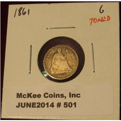 501.  1861 Seated Liberty Half Dime G toned