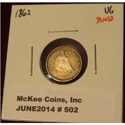 502.  1862 Seated Liberty Half Dime VG toned