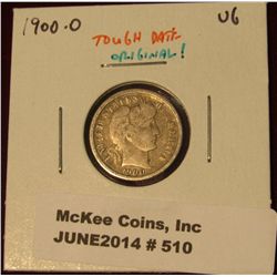 510.  1900-O Barber Dime VG, tough date, original!