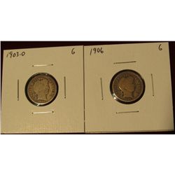 511.  (2) Barber Dimes – 1903-O & 1906, both G