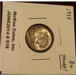 518.  1937 Mercury Dime BU toned