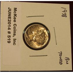 519.  1938 Mercury Dime BU toned